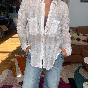 Free People White Casual Button Down Shirt